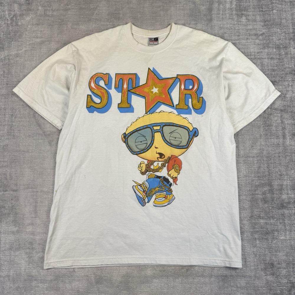 Gangster Stewie Griffin Shirt Mens XL White Vtg Y2K Rap Bling Cartoon Family Guy